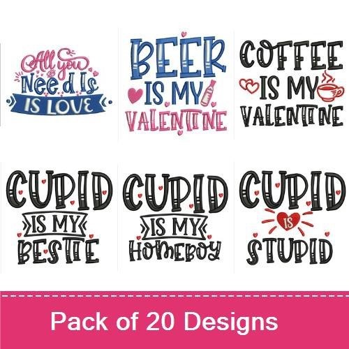 Valentine's Day Quotes Embroidery Bundle – All You Need Is Love, Coffee Is My Valentine, & More (20 Designs)