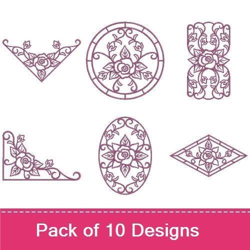FSL Elegant Rose Lace Embroidery Bundle – Rose Wreath, Corner Rose Embellishment, Elegant Rose Motif & More (10 Designs)