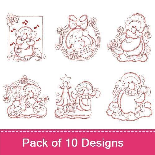 Redwork Cute Christmas Penguin