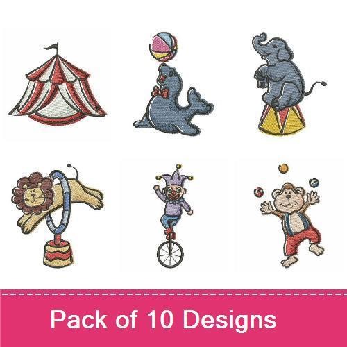 Circus Animal Embroidery Bundle – Fun Designs (10 Designs)