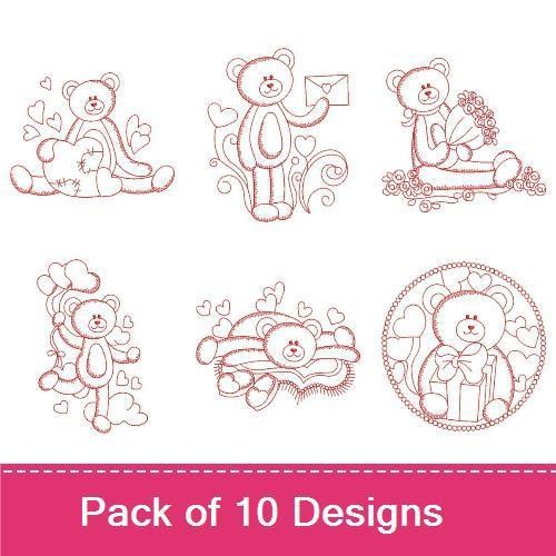 Redwork Valentine Teddy Bear