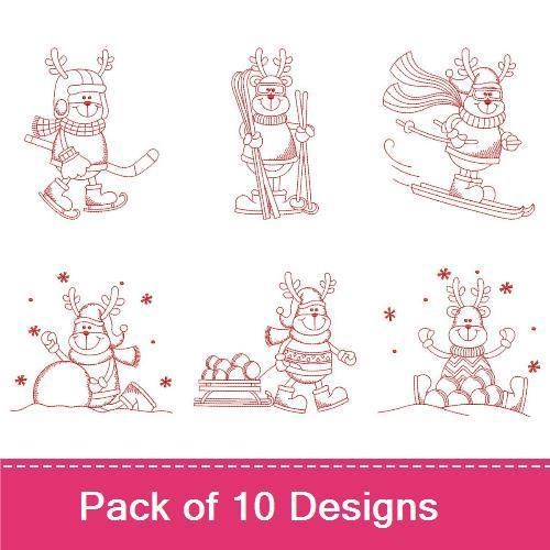 Redwork Winter Reindeer