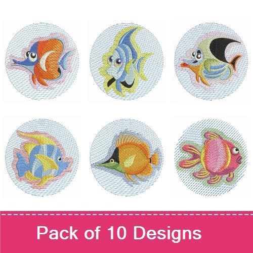 Colorful Tropical Fish Embroidery Bundle – Clownfish, Angelfish, Butterfly Fish & More (10 Designs)