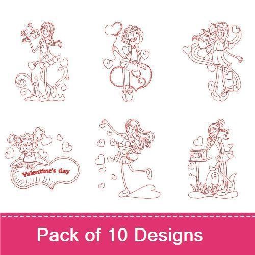 Redwork Valentine Girl