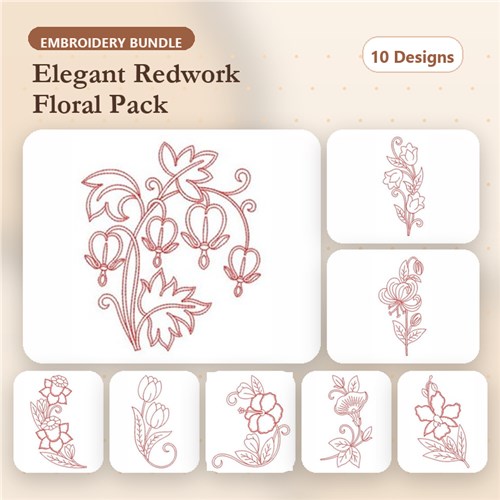 Redwork Assorted Flowers
