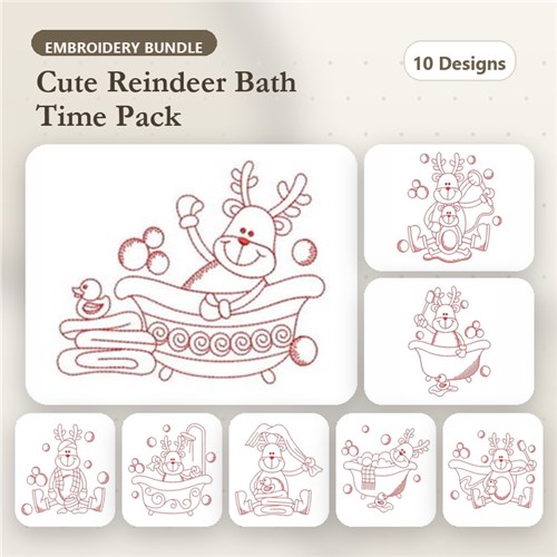 Redwork Bathtime Reindeer