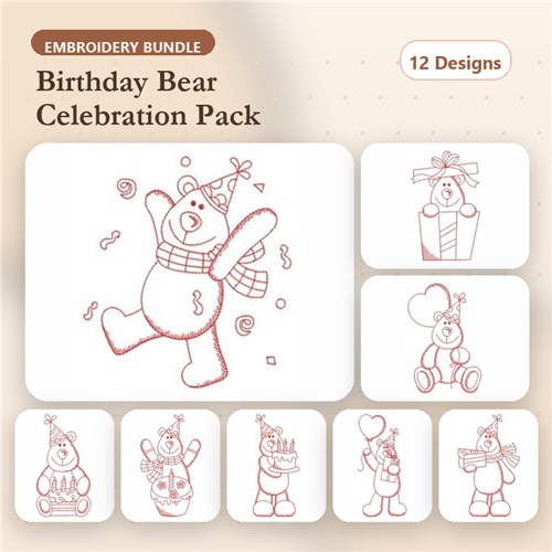 Redwork Birthday Bear Redwork Birthday Bear