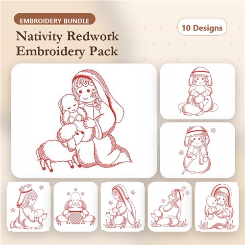 Redwork Cute Nativity