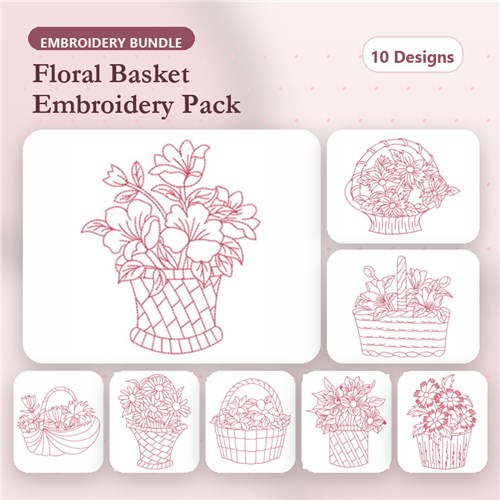 Redwork Flower Baskets