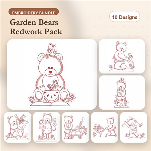 Redwork Garden Bear