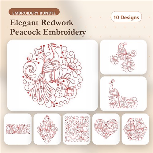 Redwork Heirloom Peacock