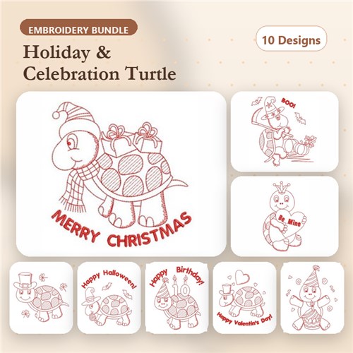 Redwork Holiday Turtle