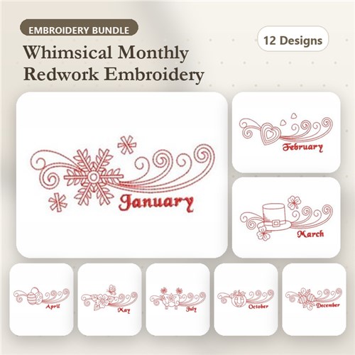 Redwork Month Borders