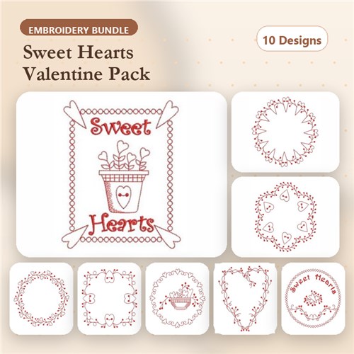 Redwork Primitive Hearts