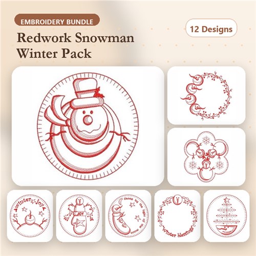 Redwork Primitive Snowmen