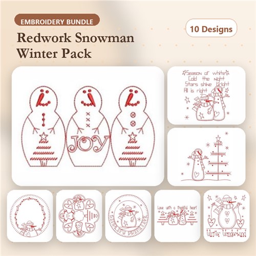 Redwork Primitive Snowmen Redwork Primitive Snowmen