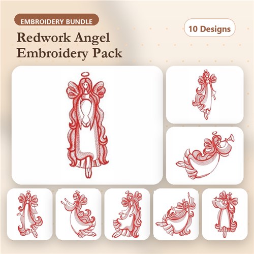 Redwork Rippled Angels