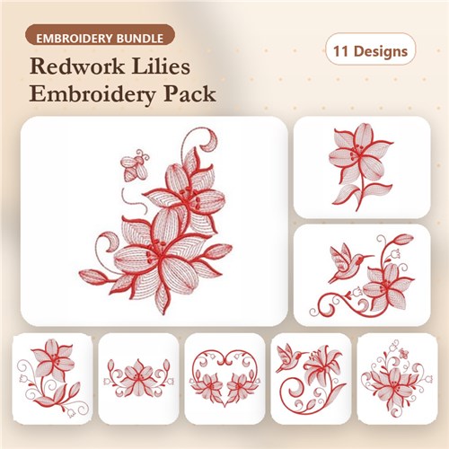 Redwork Rippled Lily