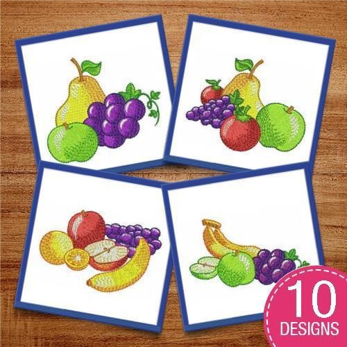 Fresh Fruit Embroidery Designs Bundle – Green Apple, Red Apple, Grapes & More (10 Designs)
