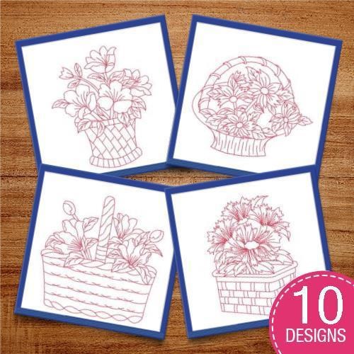 Redwork Flower Baskets