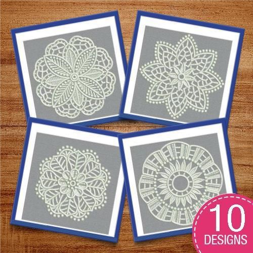 FSL Elegant Lace Doilies Embroidery Designs Bundle – Floral, Star, Round & More (10 Designs)