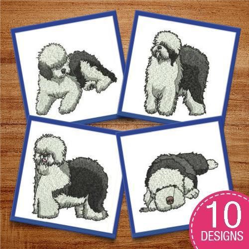 Old English Sheepdog Embroidery Bundle – Charming Canine Designs (10 Designs)
