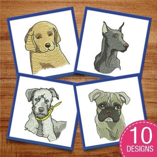 Dog Breeds Embroidery Bundle – Labrador Retriever & Great Dane (10 Designs)