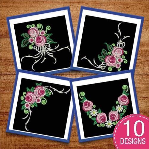 Romantic Rose Embroidery Bundle – Rose Bouquet, Love You Heart, Rose Wreath & More (10 Designs)