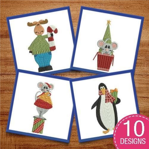 Whimsical Winter Friends Embroidery Bundle – Fun Holiday Characters (10 Designs)