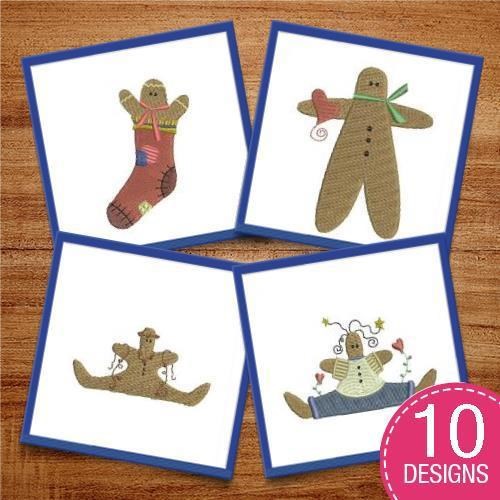 Gingerbread Friends Embroidery Bundle – Man with Heart, Woman with Candy, Family & More (10 Designs)