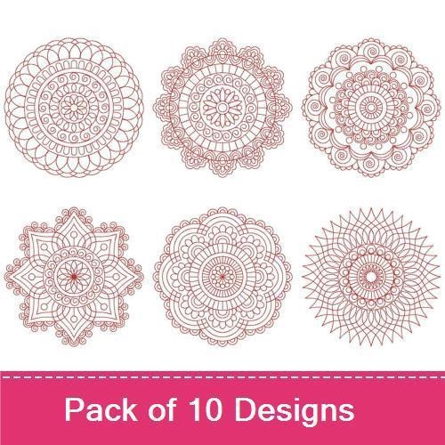Elegant Redwork Embroidery Bundle – Mandala Design 1, Mandala Design 2, Mandala Design 3 & More (10 Designs)