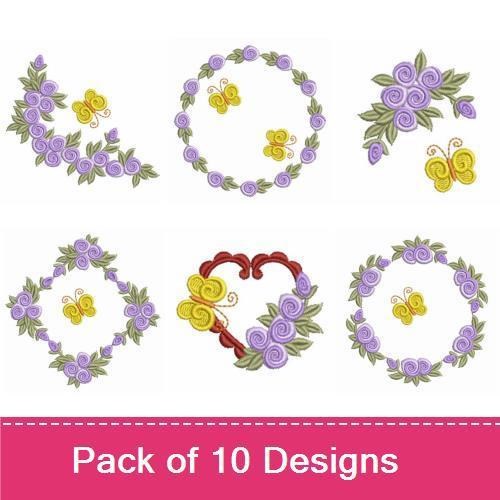 Butterfly & Floral Embroidery Designs Bundle – Butterfly Wreath, Floral Bouquets & More (10 Designs)