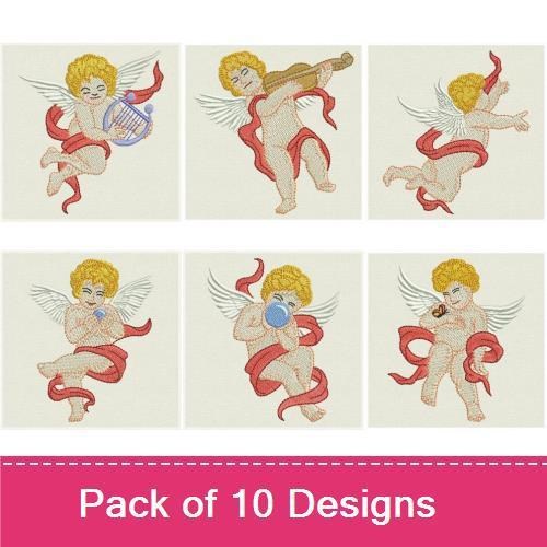 Cherubic Angels Embroidery Designs Bundle – Trumpet, Heart, Sword & More (10 Designs)