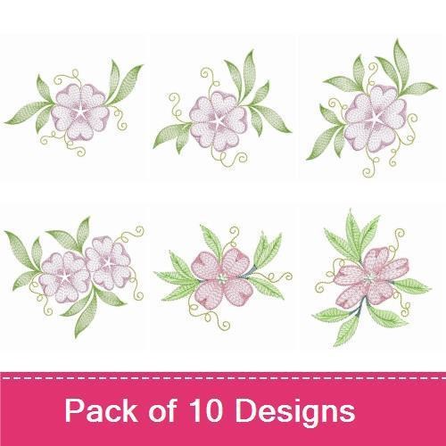 Floral Embroidery Bundle – Delicate Pink Flower 1, Pink Flower with Leaves & More (10 Designs)