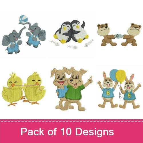 Playful Animal Friends Embroidery Bundle – Fun Designs (10 Designs)