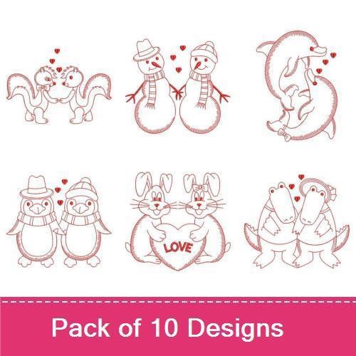 Squirrel & Snowman Couple Embroidery Bundle – Cute Redwork Designs (10 Designs)