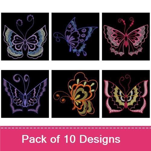 Elegant Butterfly Embroidery Bundle – Large Pink, Blue Butterfly with Patterns, Purple Winged & More (10 Designs)
