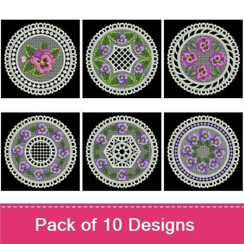 FSL Floral Lace Embellishments Bundle – Vintage Floral Doilies, Circular Lace Doily, & More (10 Designs)