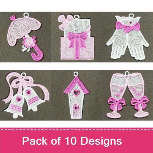 FSL Romantic Lace Embroidery Bundle – Heart with Bow, Umbrella, Wine Glasses & More (10 Designs)