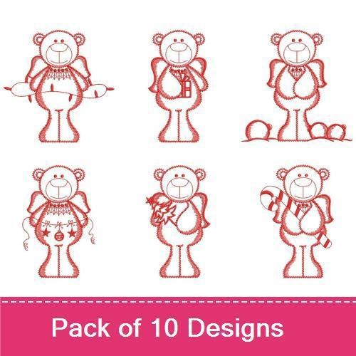Redwork Christmas Angel Bears