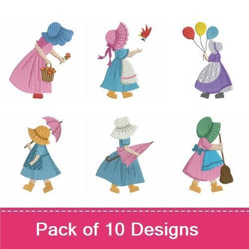 Vintage Sunbonnet Girls Embroidery Bundle – Charming Designs (10 Designs)