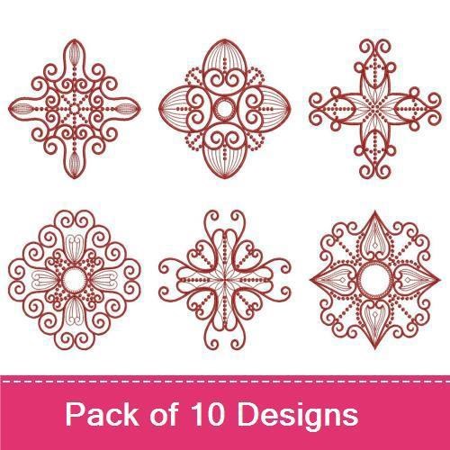 Redwork Elegant Red Lace Embroidery Bundle – Ornate Lace Motifs & More (10 Designs)