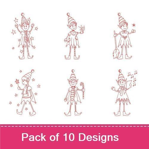 Redwork Stick Figure Elves