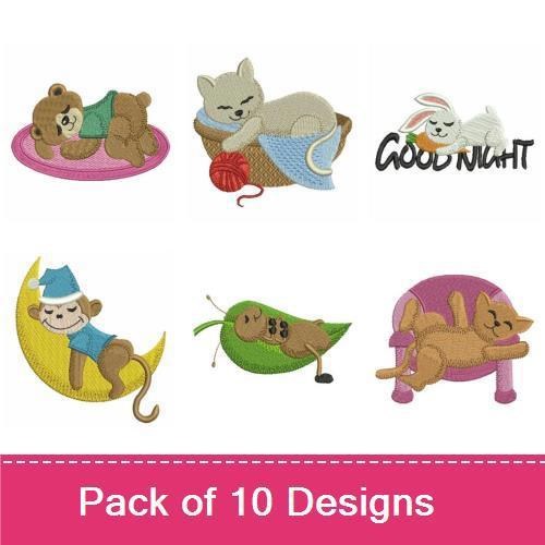 Sleepy Animal Friends Embroidery Bundle – Cute Sleepy Designs (10 Designs)
