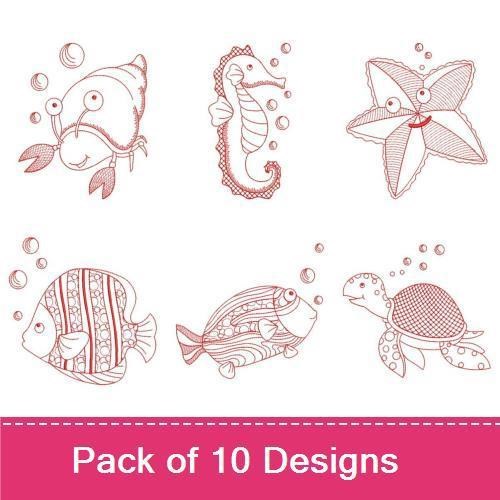 Sea Animals Redwork