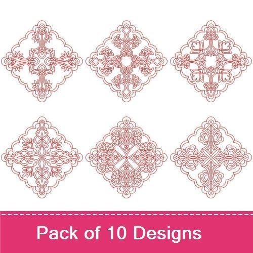 Redwork Elegant Quilt Embroidery Bundle – Floral and Geometric Motifs & More (10 Designs)