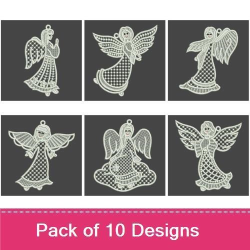 FSL Angel Lace Embroidery Bundle – Lace Angel Ornament 1, Lace Angel Ornament 2, Lace Angel Ornament 3 & More (10 Designs)
