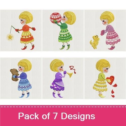 Vintage Girl Holiday Embroidery Bundle – Fun Designs (7 Designs)