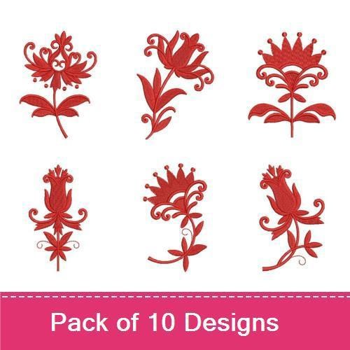 Redwork Damask Flowers