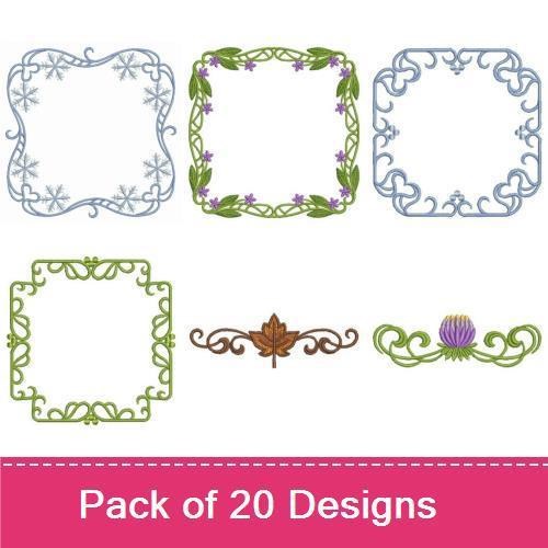 Floral & Snowflake Frame Embellishments Embroidery Designs Bundle – Floral Frame, Snowflake Frame, Vine Frame & More (20 Designs)